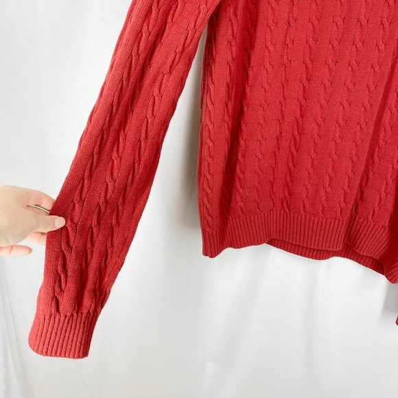 Izod Cable Knit Sweater Red Quarter Zip 100% Cotton Long Sleeve Midweight XXL - Picture 4 of 7